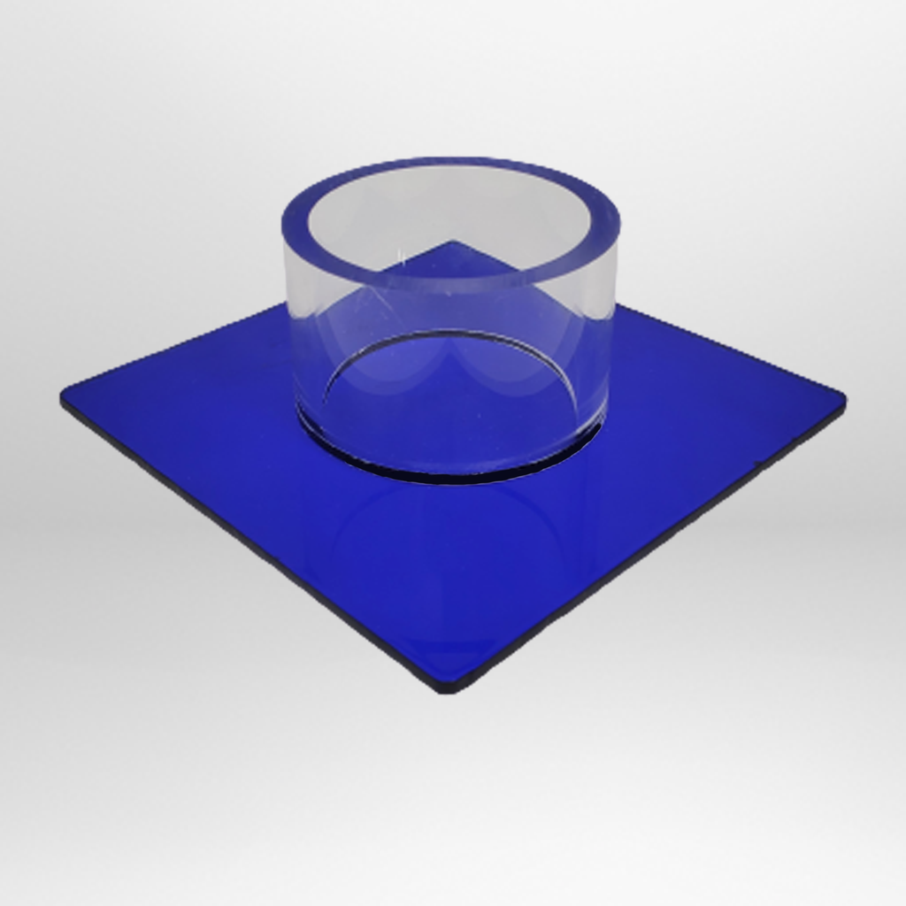 Tobacco Master's blue acrylic flat stand.