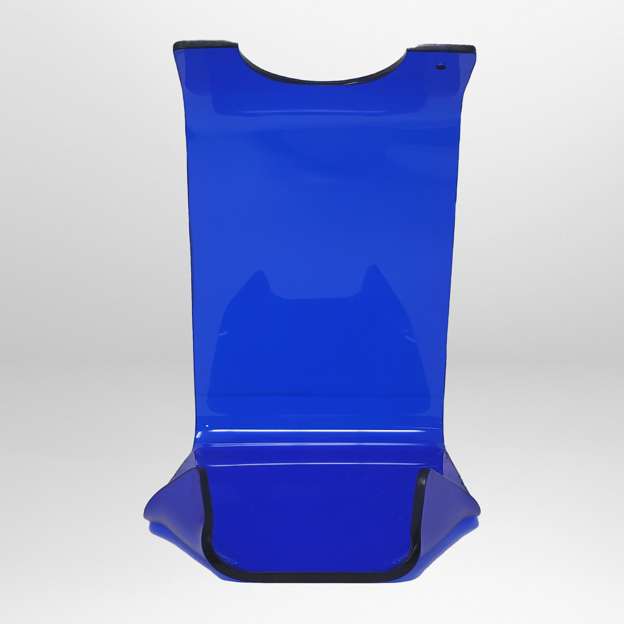 Tobacco Master's blue acrylic stand facing forward.